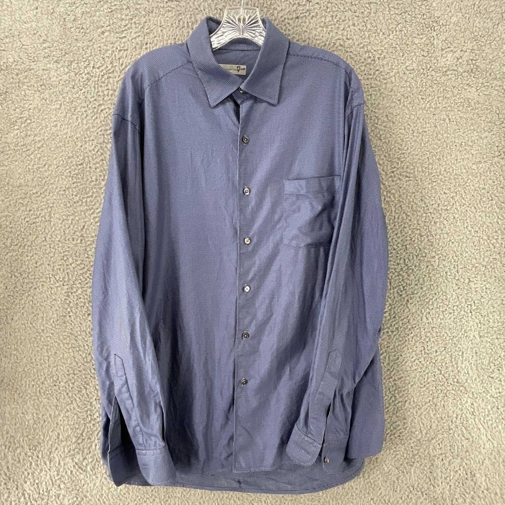Ermenegildo Zegna Shirt Mens XXL Blue Herringbone 100% Cotton Dress Button Up